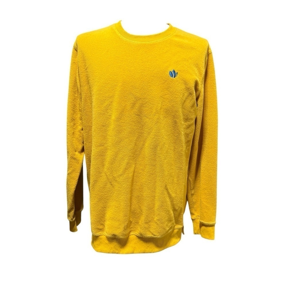Dutch Bros Yellow Crewneck Sweater Size Soft‎ Terry Cloth Fleece Logo Colorful